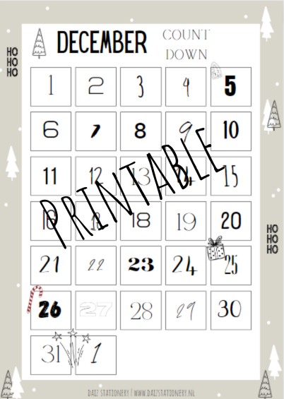Printable | December aftel kalender