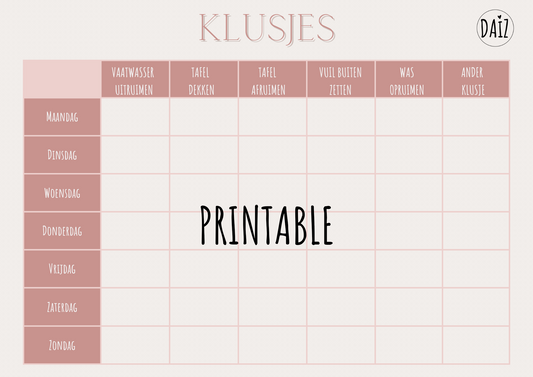 Printable | Klusjeskaart