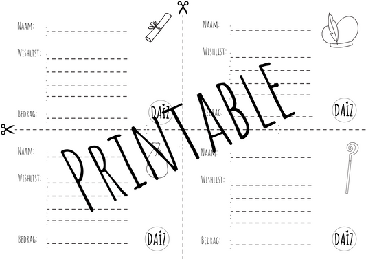Sinterklaas Lootjes Printable